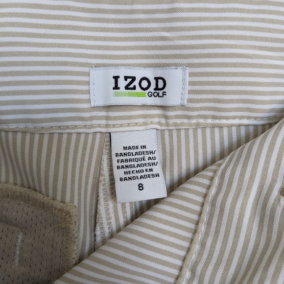 IZOD GOLF White And Tan Striped Golf Shorts Sz 8 - Picture 3 of 5